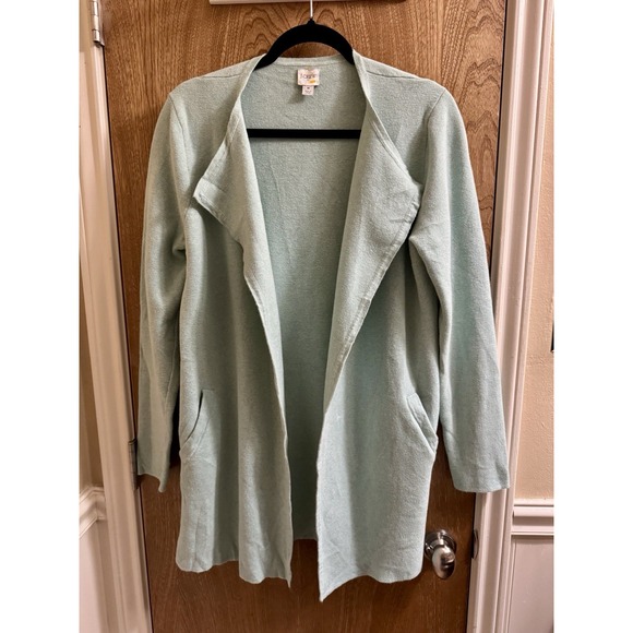 J Crew Vanessa Open Front Sweater Aqua Green Cardigan Women's Pockets Thick Sz M - Picture 1 of 8